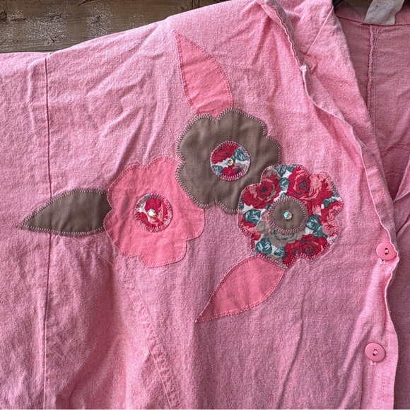 Cottage Core Vintage Pink Floral Embroidered Shorts Jumpsuit - Picture 4 of 11